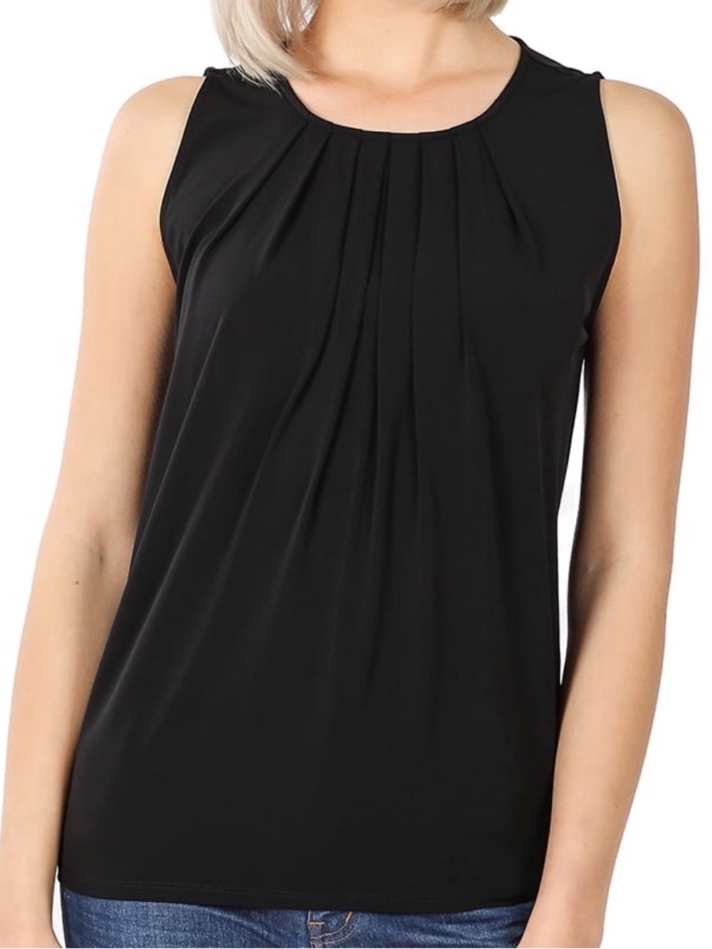 Zenana Black Sleeveless Pleated Top - Plus